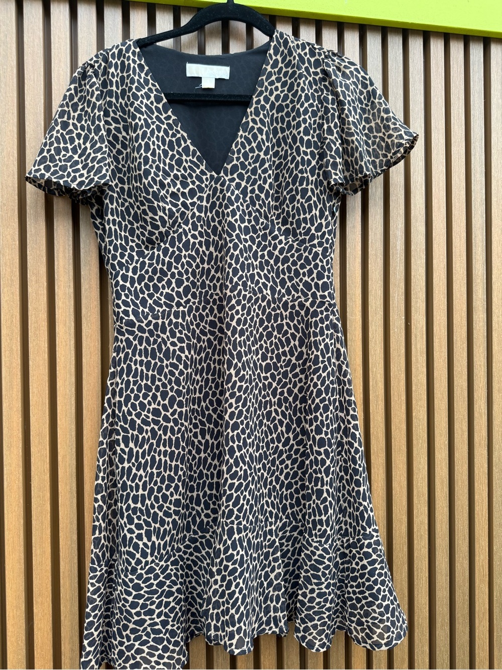 Michael Kors Black and Cream V-Neck Flutter Sleeve Dress